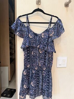 Paige Navy Floral Ruffle Off-Shoulder Dress
